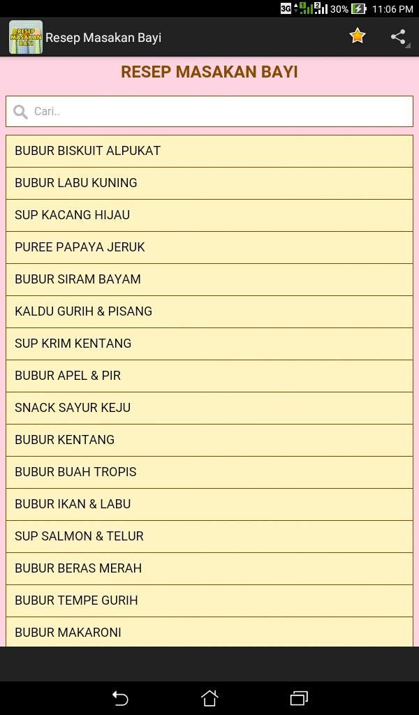 Resep Masakan Bayi