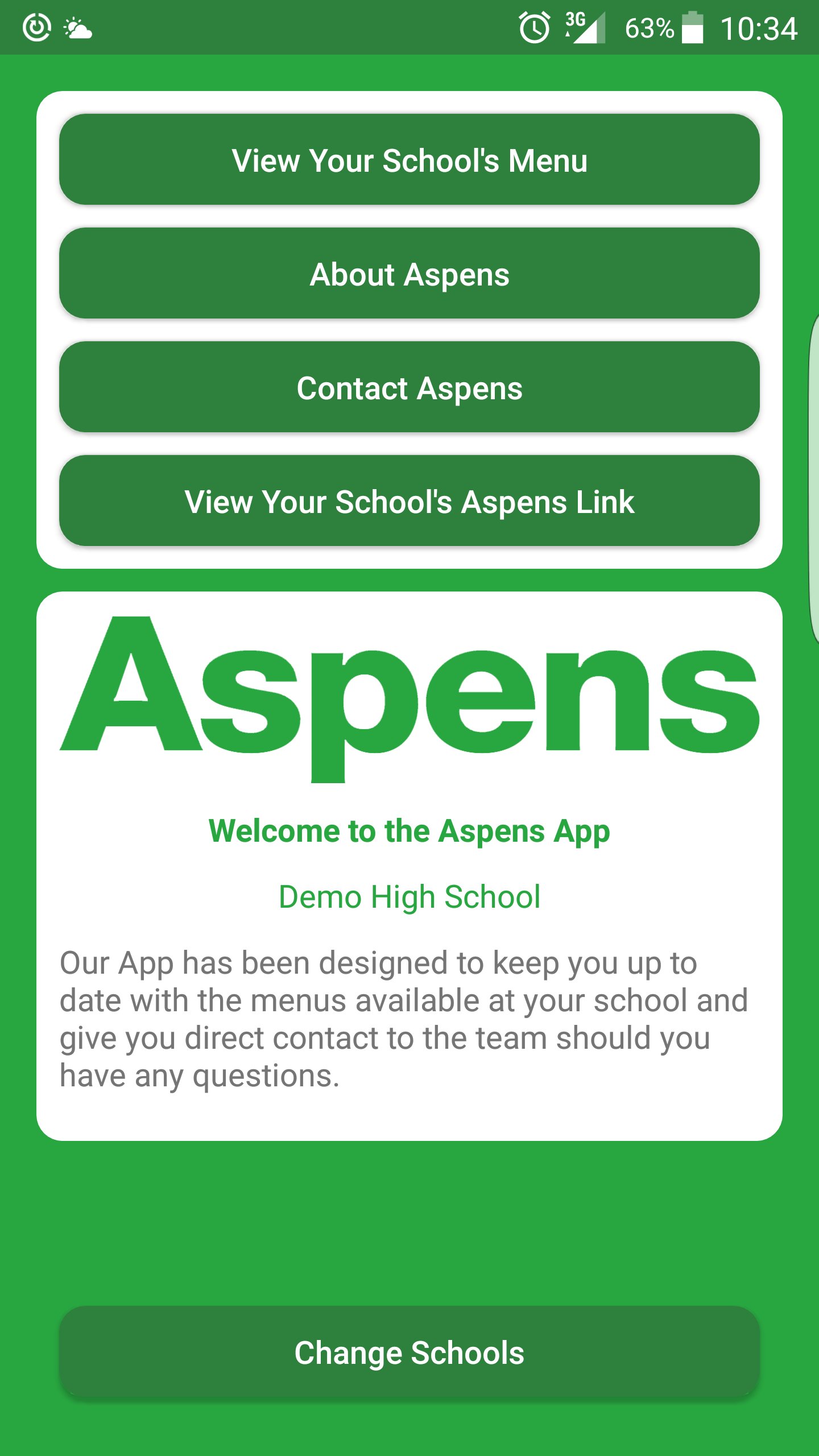 Aspens Services Menu