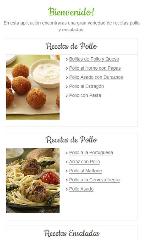 Pollo,Recetas y ensaladas