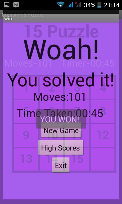 Classic 15 Square Puzzle  Game