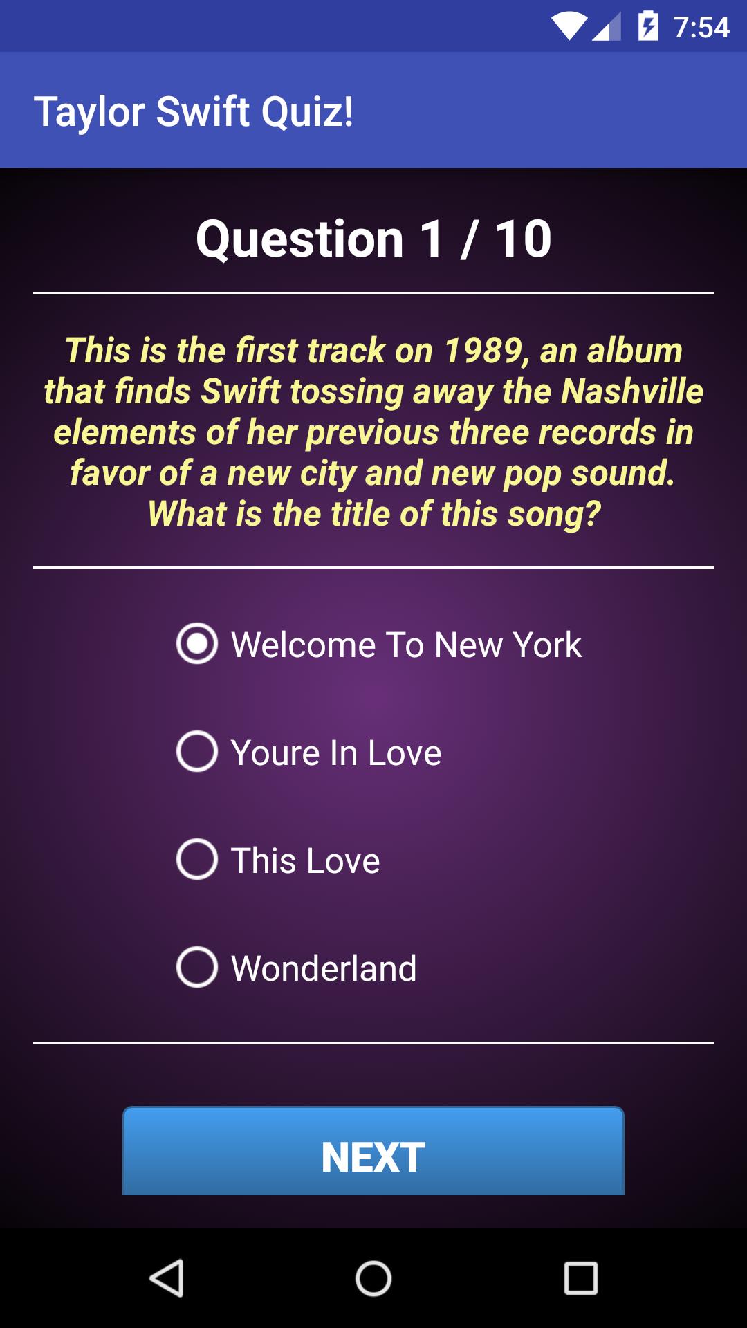 Quiz of Taylor Swift